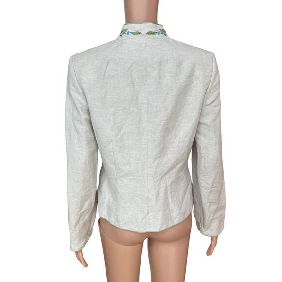 Kate Hill Womens Beige Linen Mandarin Top Jacket SZ 6 Floral Embroidered Lined - Picture 3 of 7